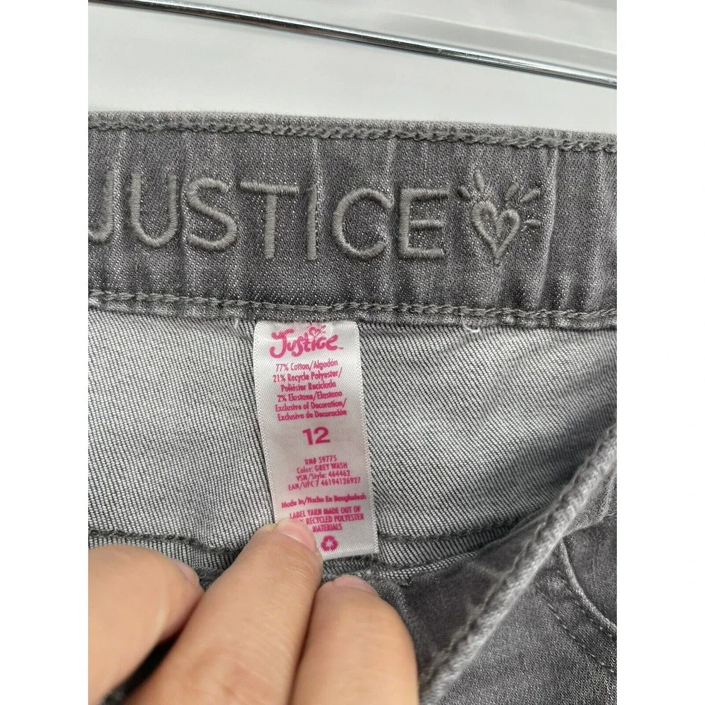 Justice 12 Denim Leggings Kids Grey NEW Distressed Frayed Hem Jeggings‎
